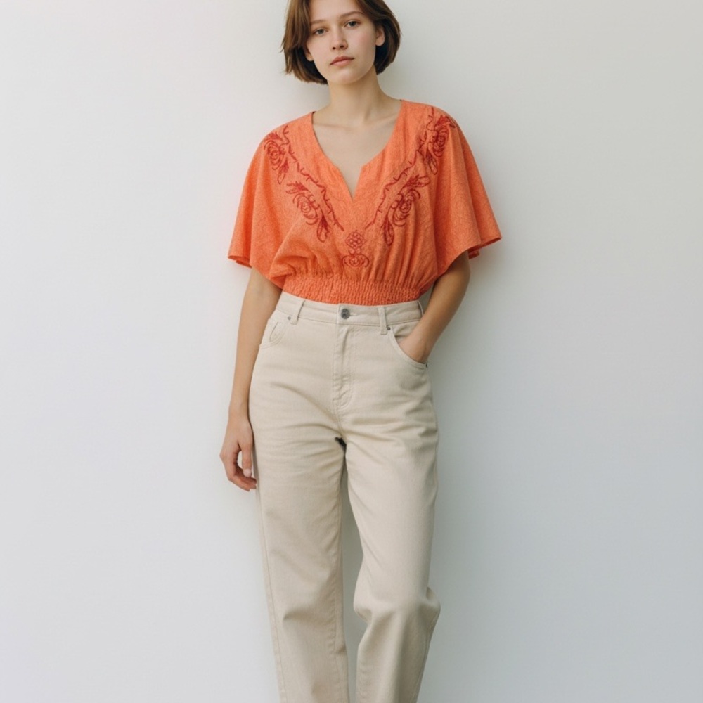 CLAIRE FRANCE plus size Boho Orange Embroidered Women's Top size 1X